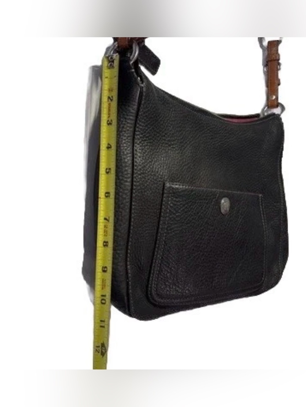 COACH Hobo Black Pebbled Leather Bag/Purse Brown shoulder Strap Zip Close - Picture 11 of 16